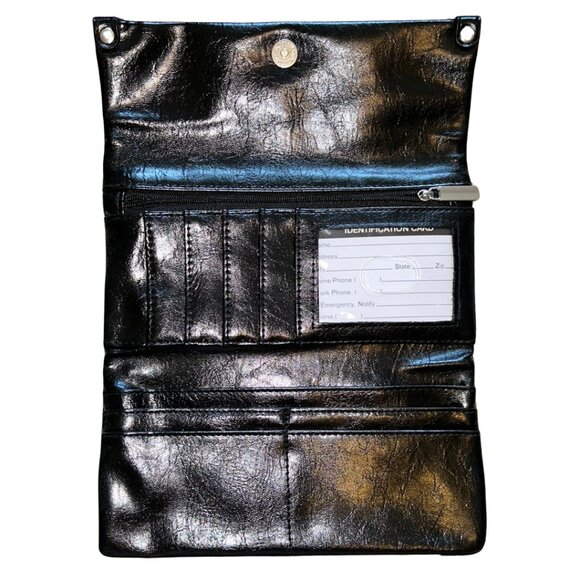 Womens Black Patent Faux Leather TriFold Wallet Silver Rivet Detail Zippered EUC - Picture 5 of 12